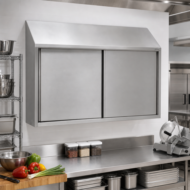 Product image #2 for Eagle Group WCS-96 96-Inch Wall-Mounted Stainless Steel Storage Cabinet with Sliding Doors