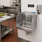 Thumbnail image #2 for BK Resources BKHS-D-SS-SS-P-G Wall-Mounted 304 Stainless Steel Hand Sink, 9 x 9 x 5-Inch Bowl, Faucet, Dual Side Splashes