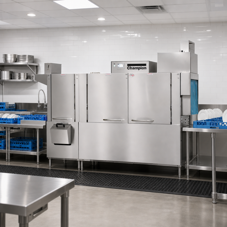 Product image #2 for Champion 86 PRO-HR High Temperature 2-Tank Electric Rack Conveyor Dishwasher with Heat Recovery