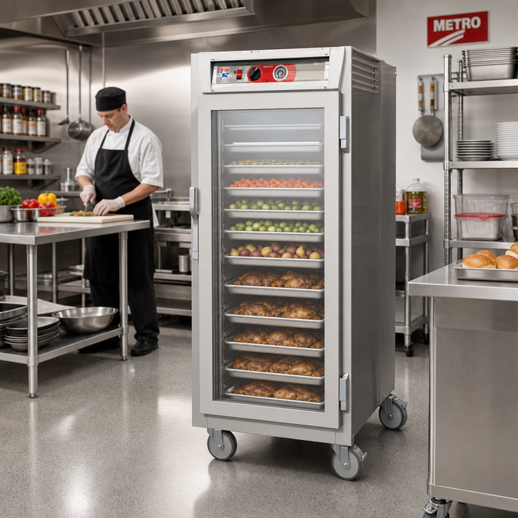 Product image #2 for Metro C5 6 Series 3/4-Height Mobile Heated Holding Cabinet with Clear Glass Doors and Universal Slides