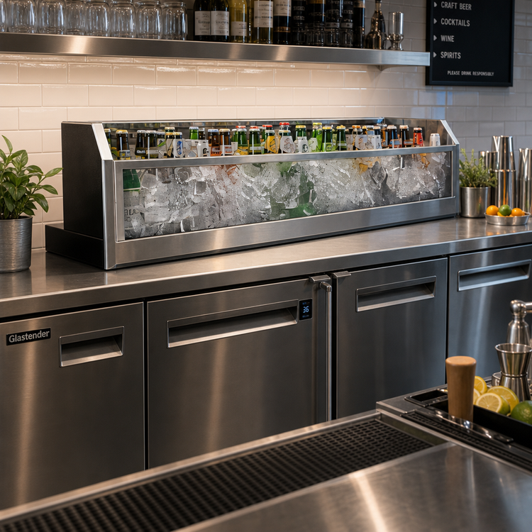 Product image #2 for Glastender Back Bar Glass Ice Display Unit for Bottled Beverages, 72 Inch x 18 Inch x 9 Inch