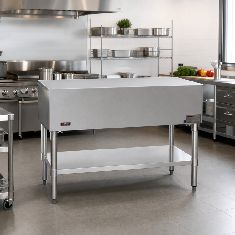Product image #2 for Eagle Group Stainless Steel Solid-Top Utility Serving Counter, 63-1/2 Inch Wide, Open Base