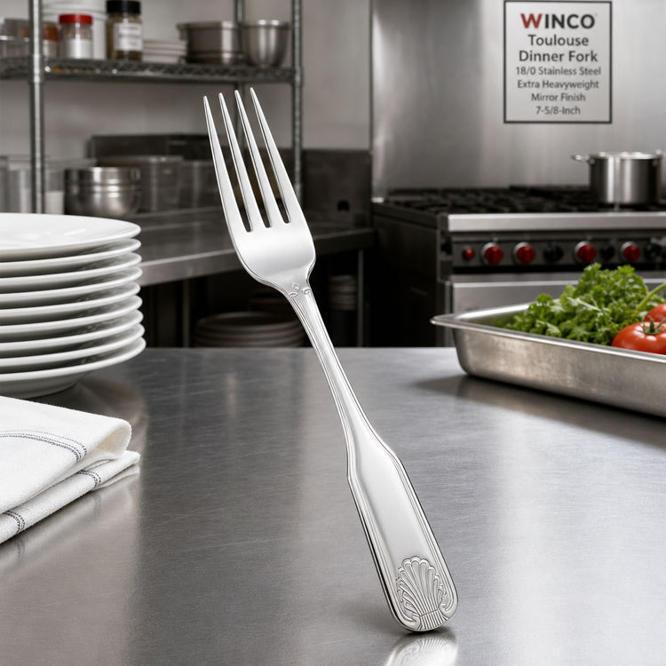 Product image #3 for Winco Toulouse 7-5/8-Inch Dinner Fork, 18/0 Stainless Steel, Extra Heavyweight, Mirror Finish