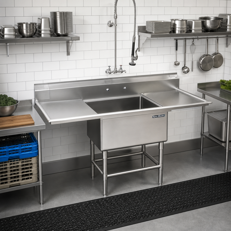 Product image #2 for Spec-Master FN Series 80-Inch x 27-Inch One-Compartment Stainless Steel Sink with Dual 30-Inch Drainboards