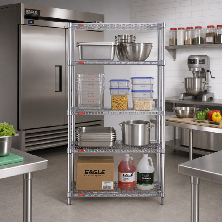 Product image #2 for Eagle Group Valu-Master 4-Tier Starter Wire Shelving Unit, 36" x 24" x 63"
