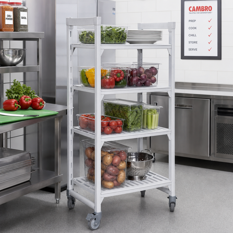 Product image #3 for Cambro Camshelving Premium 4-Tier High Density Solid Mobile Starter Unit, 21 x 36 x 67-1/4 Inches, Speckled Gray