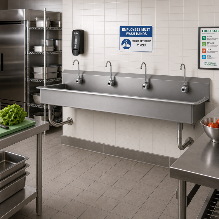 Product image #2 for Advance Tabco 4-Station Wall-Mounted Multiwash Hand Wash Sink with Electronic Faucets, 80-Inch