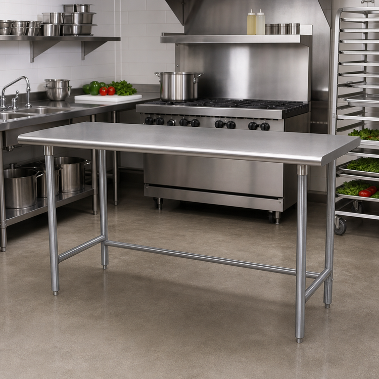 Product image #2 for Advance Tabco 72" x 24" 16-Gauge 304 Stainless Steel Top Open Base Work Table with Galvanized Legs