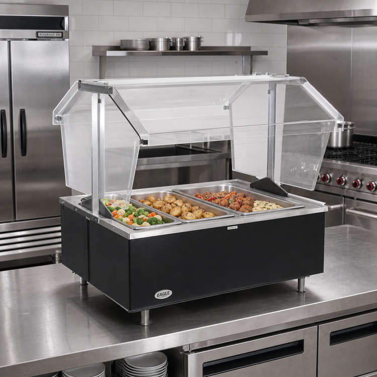 Product image #2 for Eagle Service Mate Deluxe 4-Well Countertop Buffet Hot Food Table With Sneeze Guard, 120V