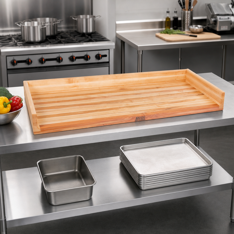 Product image #2 for John Boos 48" x 30" x 1-3/4" Edge Grain Laminated Northern Hard Rock Maple Work Table Top with 4" Coved Backsplash