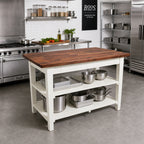Thumbnail image #3 for John Boos WAL-C6036-2S 60" x 36" Walnut Wood Top Work Table, 1-1/2" Edge-Grain Top, Painted Base, Two Slatted Undershelves, No Backsplash