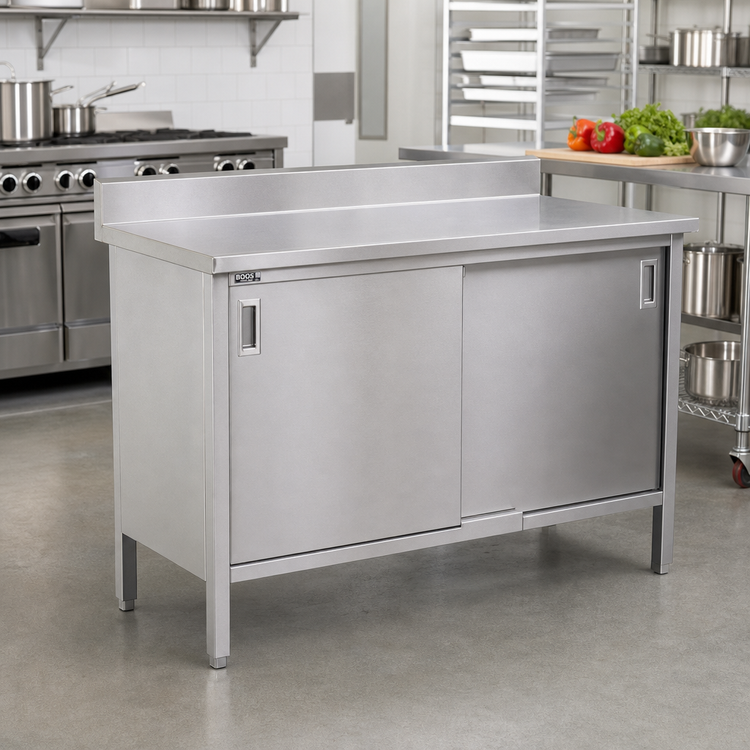 Product image #2 for John Boos Stainless Steel Enclosed Work Table with Cabinet Base and Hinged Doors, 60 x 24 Inches