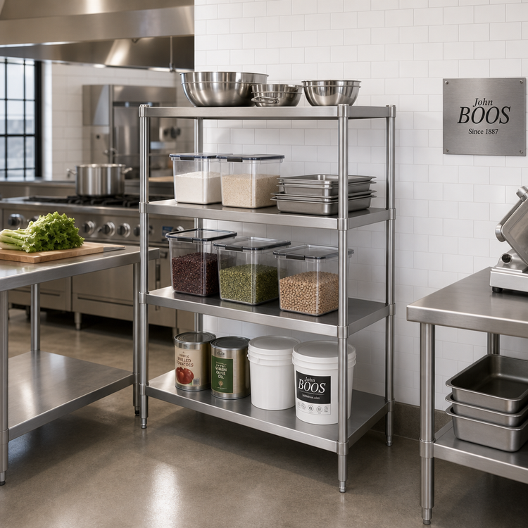 Product image #2 for John Boos Stainless Steel Dry Storage Shelving Unit with 4 Adjustable Shelves, 54 x 18 x 72 Inches