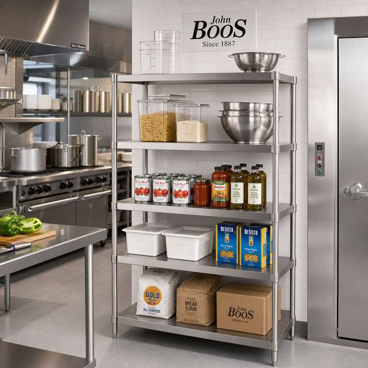 Product image #2 for John Boos Stainless Steel Dry Storage Shelving Unit with 4 Adjustable Shelves, 54 x 18 x 72 Inches