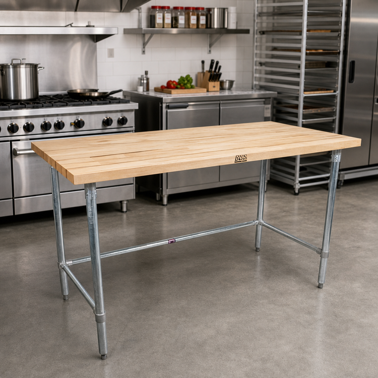 Product image #2 for BK Resources 72-Inch x 36-Inch Hard Maple Flat Top Work Table with Stainless Steel Open Base