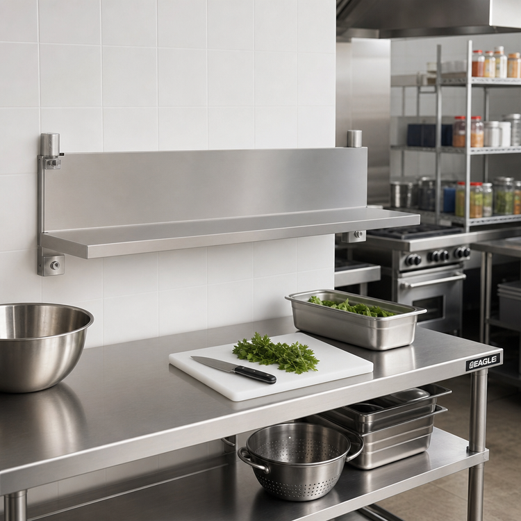 Product image #2 for Eagle Group Right-Hand Single Knob Foot Bracket for Cantilevered Shelving Systems, 18-Inch Stainless Steel