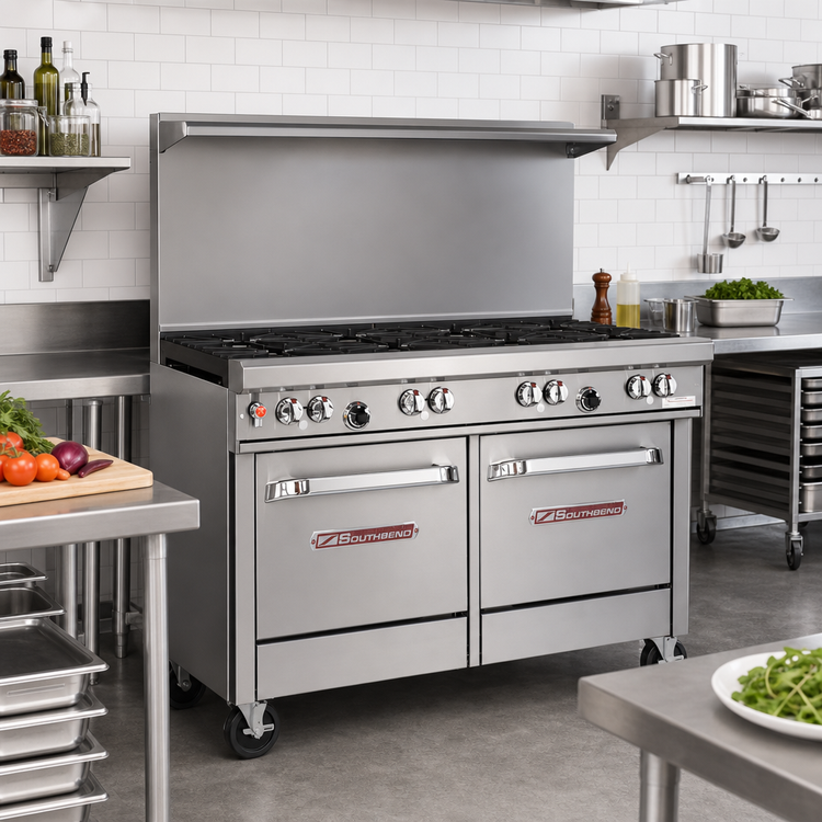 Product image #2 for Southbend Ultimate 48-Inch Commercial Gas Range with 6 Burners and 2 Space Saver Ovens