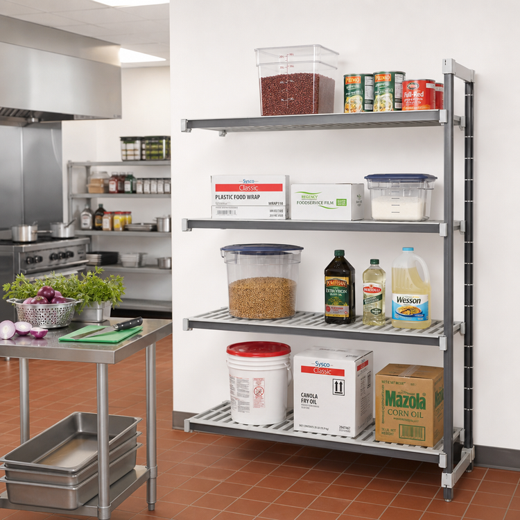 Product image #2 for Cambro Camshelving Elements XTRA 24" x 54" x 84" Stationary Add-On Unit, 4-Tier Vented Polymer Shelving