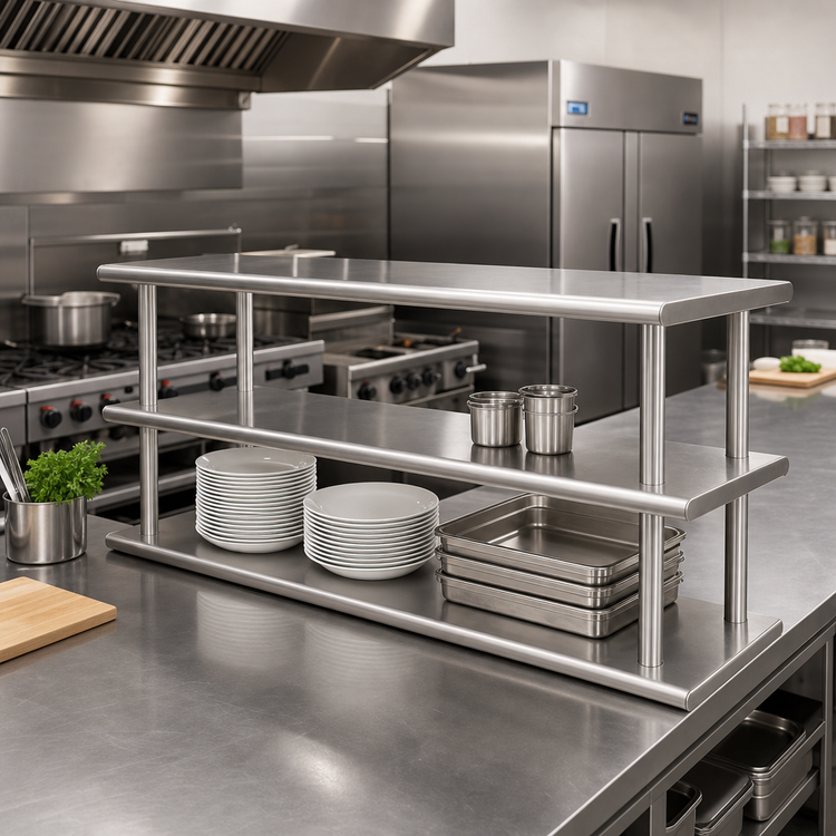 Product image #2 for Advance Tabco Double-Tier Pass-Thru Shelf, 120" W x 18" D, 18/430 Stainless Steel