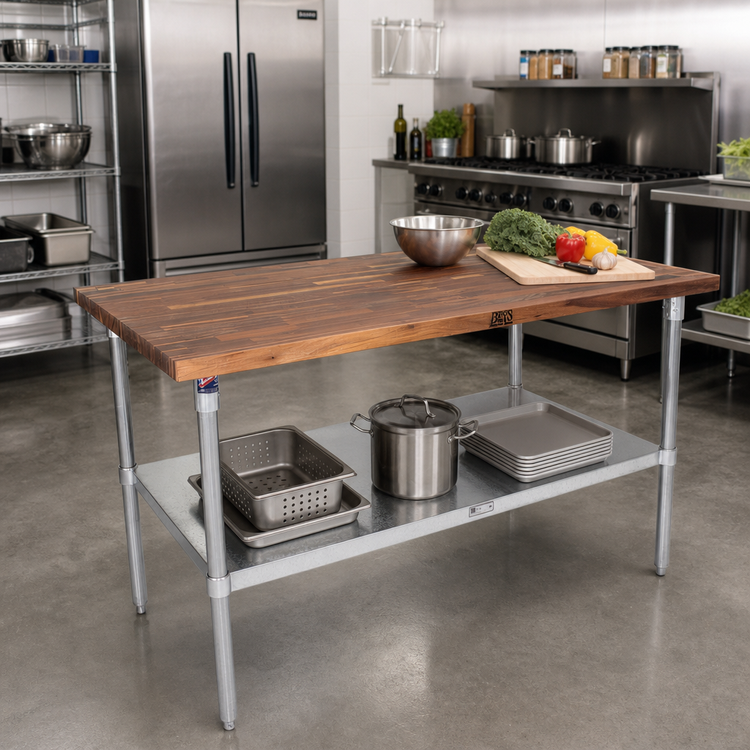 Product image #2 for John Boos American Black Walnut Wood Top Work Table with Adjustable Undershelf, 60 x 30 x 35 Inches