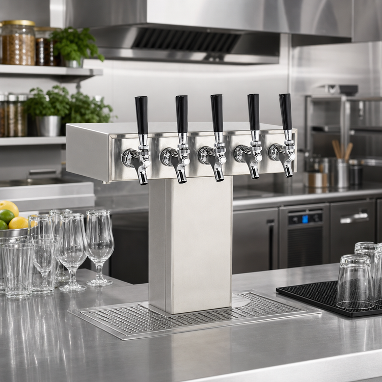 Product image #2 for Perlick 4006-5B2 Extra High Countertop Tee Draft Beer Tower, 5 Faucets, Stainless Steel, Glycol-Cooled