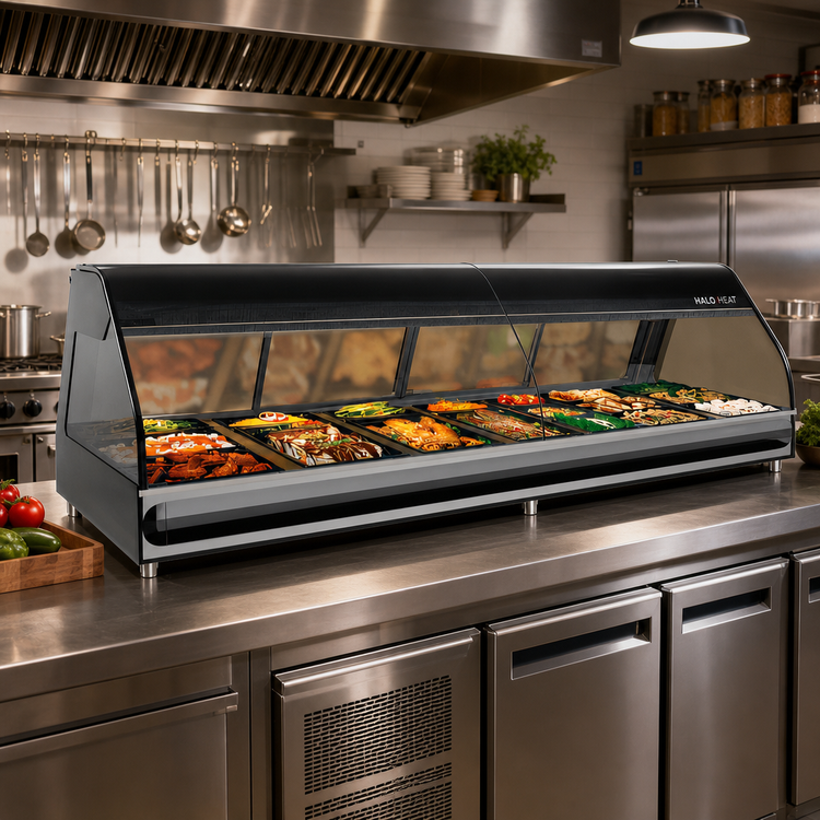 Product image #2 for Alto-Shaam Halo Heat 96-Inch Countertop Full-Service Heated Display Case, 7 Pan Sections, Curved Glass Front