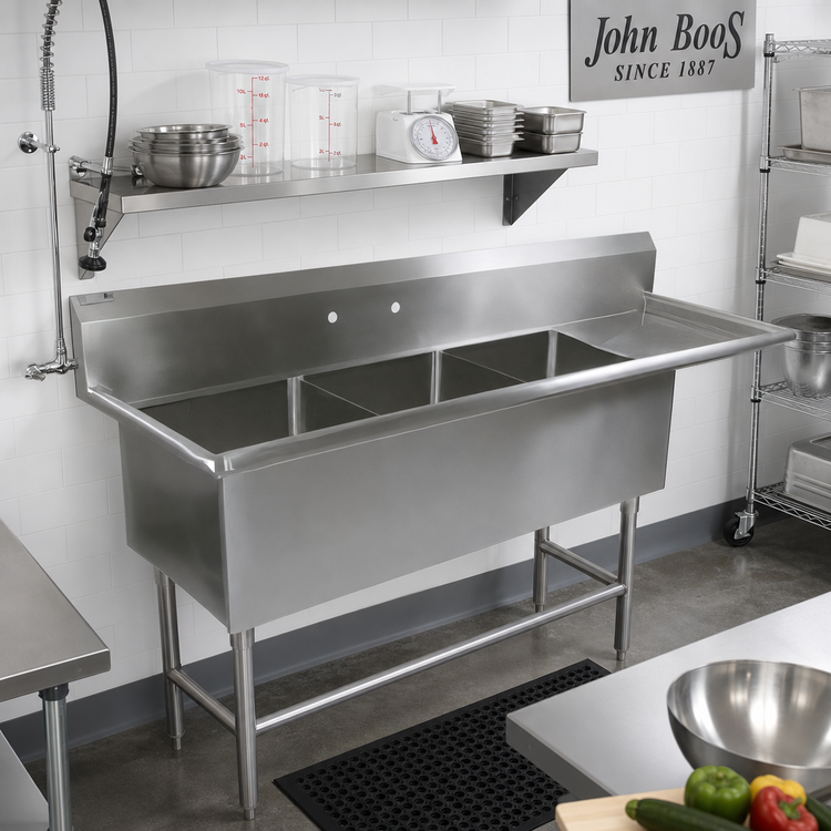 Product image #2 for John Boos Pro-Bowl 3-Compartment Stainless Steel Sink with 30-Inch Right Drainboard, 20 x 20 x 12-Inch Bowls