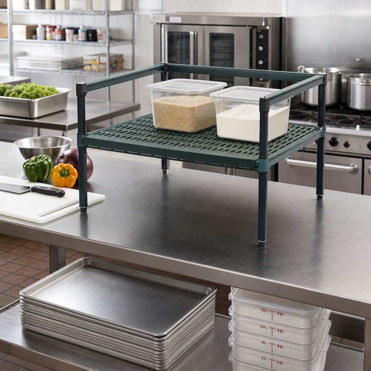 Product image #2 for QuadPlus Mobile Dunnage Rack with 3-Sided Frame and Louvered Polypropylene Mat, 24 x 18 x 14 Inches, 800 lb Capacity