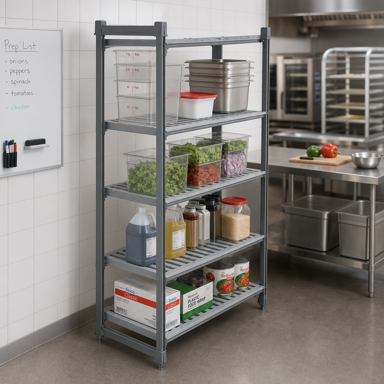 Product image #2 for Cambro Camshelving Basics Plus 4-Shelf Stationary Starter Unit, Vented Shelving, 21" x 36" x 72", Brushed Graphite