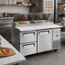 Thumbnail image #2 for Turbo Air Super Deluxe 67-Inch Two-Section Pizza Prep Table with 1 Door, 2 Drawers, and 20 Cu. Ft. Capacity