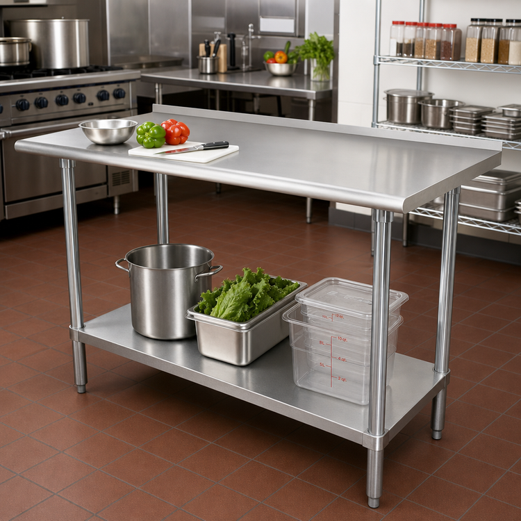 Product image #2 for Advance Tabco Special Value Series 48" x 24" 304 Stainless Steel Work Table with Adjustable Undershelf and 1-1/2" Rear Up-Turn