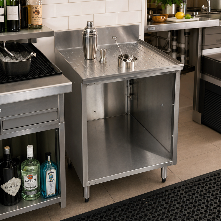 Product image #2 for CHOICE by Glastender 36-Inch Open Front Underbar Drainboard Cabinet, 19-Inch Deep, Doorless