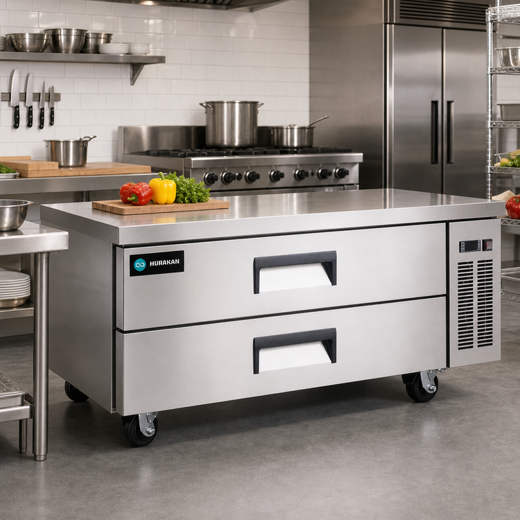 Product image #2 for Hurakan 60-Inch Two-Drawer Chef Base Refrigerator, 12.7 Cu. Ft., Self-Contained Side-Mounted Refrigeration