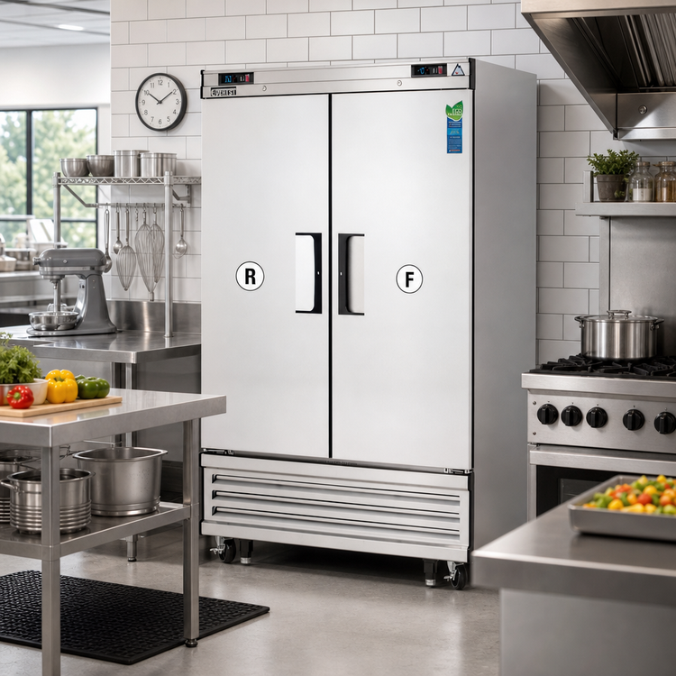 Product image #2 for Everest Refrigeration EBSRF2 Two-Section Bottom-Mount Dual Temperature Reach-In Refrigerator/Freezer Combo