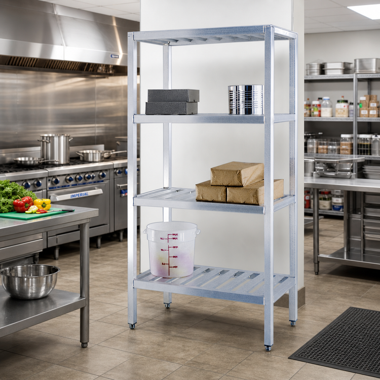 Product image #2 for New Age T-Bar Series 4-Tier Cantilevered Aluminum Shelving Unit, 48 x 24 x 72 Inches