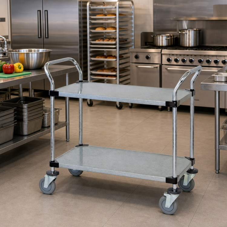 Product image #2 for Quantum Heavy-Duty Utility Cart with 2 Solid Galvanized Shelves, 42 x 18 Inches