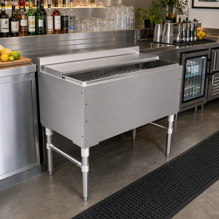 Product image #2 for John Boos Slim-Line 36-Inch Stainless Steel Underbar Ice Bin/Cocktail Unit with 2-Piece Sliding Lid