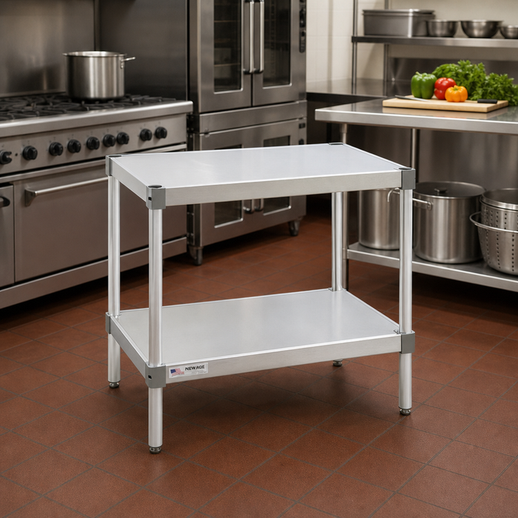 Product image #2 for New Age 36 Inch W x 18 Inch D x 24 Inch H Aluminum Stationary Equipment Stand with 2 Adjustable Solid Shelves