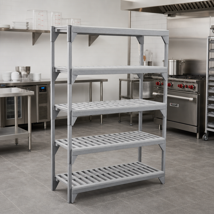 Product image #3 for Cambro Camshelving Premium 21-Inch x 54-Inch 5-Shelf Vented Polymer Shelf Kit, Speckled Gray