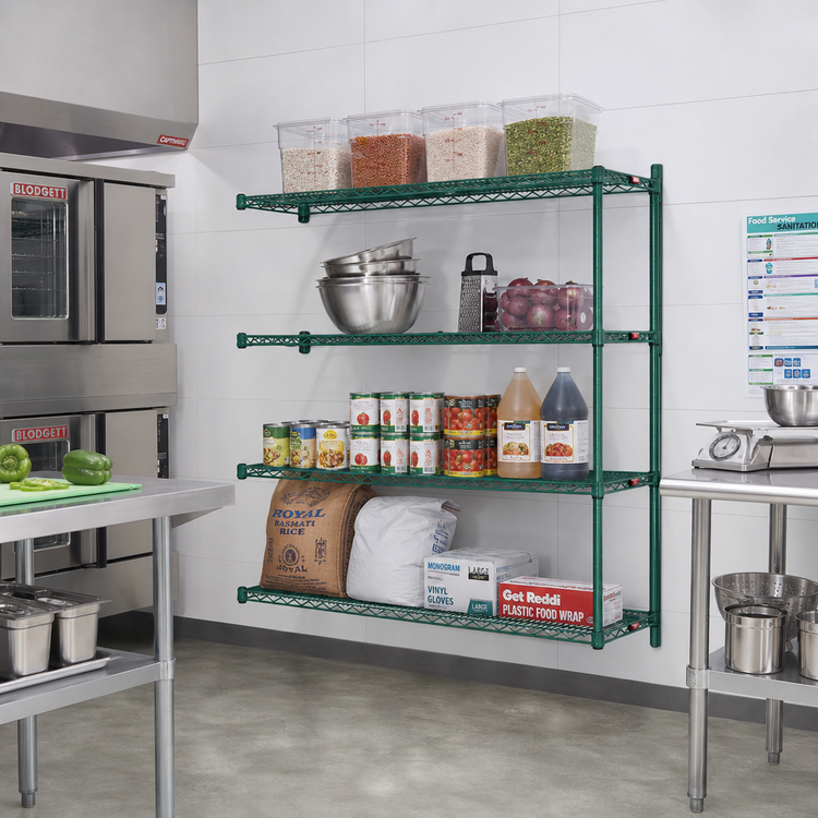 Product image #2 for Eagle Group Valu-Gard QuadTruss 4-Tier Add-On Wire Shelving Unit, 72"W x 18"D x 74"H, Green Epoxy