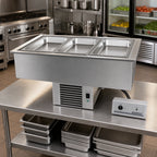 Thumbnail image #2 for Delfield N8656P 56-1/4-Inch Drop-In Hot/Cold Food Well, 4 Full-Size Pans, Self-Contained Refrigeration, Stainless Steel Top