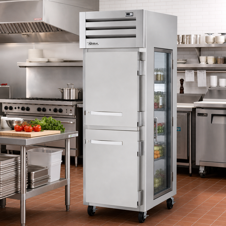 Product image #2 for True SPEC SERIES 1-Section Pass-Thru Reach-In Refrigerator with Solid Half Front Doors and Glass Rear Door, Stainless Steel
