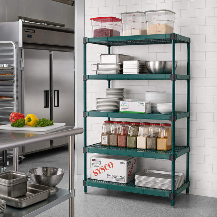 Product image #2 for QuadPlus 5-Tier Stationary Starter Wire Shelving Unit, 60 x 21 x 74 Inches, Green Epoxy Finish
