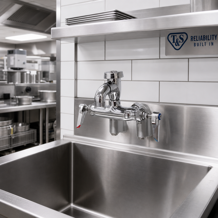 Product image #2 for T&S Brass Wall-Mount Service Sink Faucet with Vacuum Breaker Nozzle, Adjustable Centers, and Integral Stops