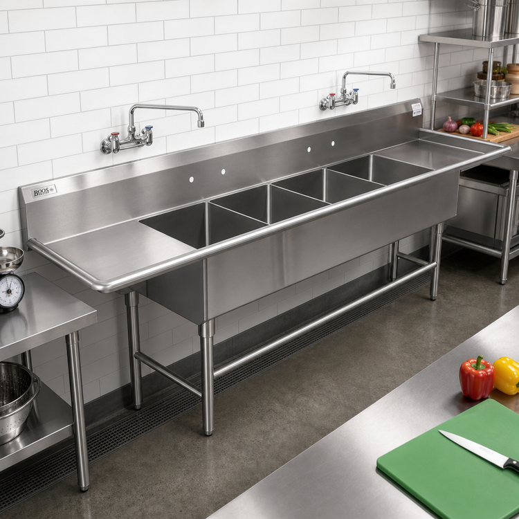 Product image #2 for John Boos Pro-Bowl 4-Compartment Stainless Steel Sink with Left and Right Drainboards, 14-Inch Deep Bowls