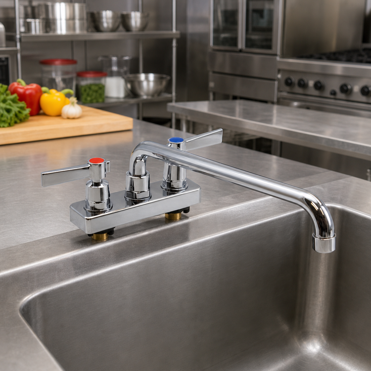 Product image #3 for Advance Tabco Heavy-Duty Manual Deck-Mount Faucet with 12-Inch Swing Spout, 4-Inch Centers, Lead Free