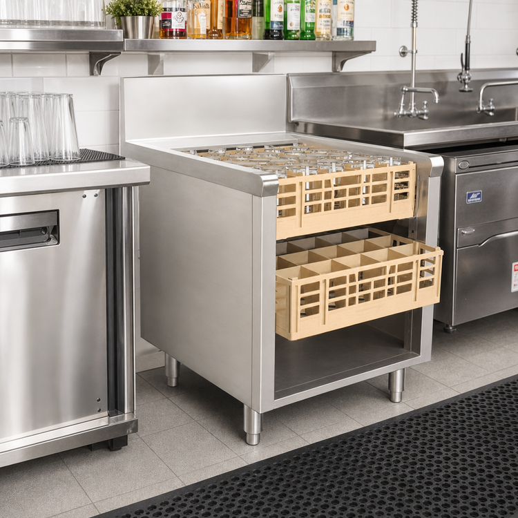Product image #2 for Advance Tabco Prestige Open-Top Underbar Glass Rack Storage Unit, 24 Inch Wide, Stainless Steel, 3-Rack Capacity