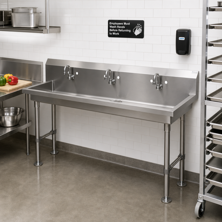 Product image #2 for John Boos Multi-Station Freestanding Hand Wash Sink, 60-Inch, 3-Station, Stainless Steel