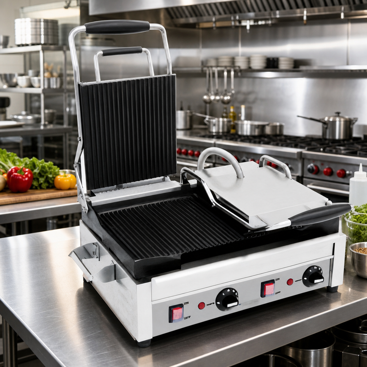 Product image #2 for Eurodib Double-Sided Commercial Panini Press with 18" x 11" Cast Iron Plates, 240V
