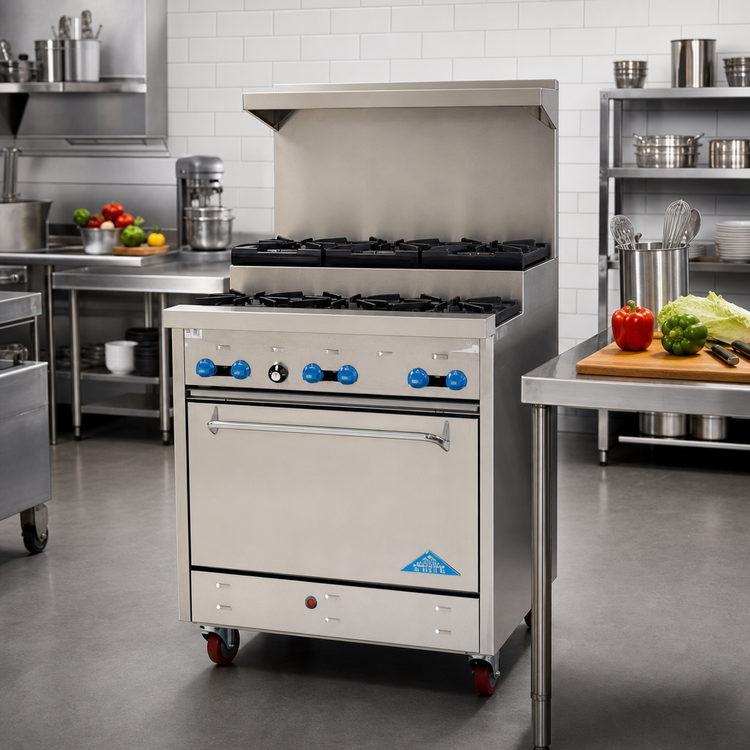 Product image #2 for Comstock-Castle FSU330 36-Inch Gas Step-Up Range with 31-1/2 Inch Standard Oven, 6 Star Burners, Back Riser & High Shelf